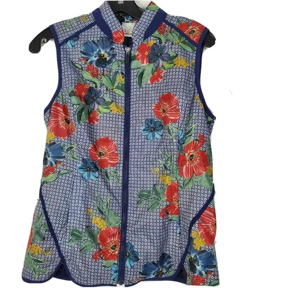 EP Pro Women's Golf Vest Size S Blue Floral Mesh Lined Rittenhouse‎